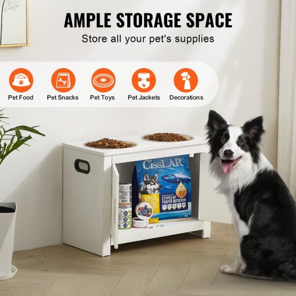 Pet Feeding Station w/ 2 Elevated Dog Bowls Dog Food & Toy Storage Cabinet - Image 3