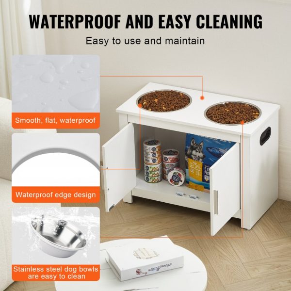 Pet Feeding Station w/ 2 Elevated Dog Bowls Dog Food & Toy Storage Cabinet - Image 5