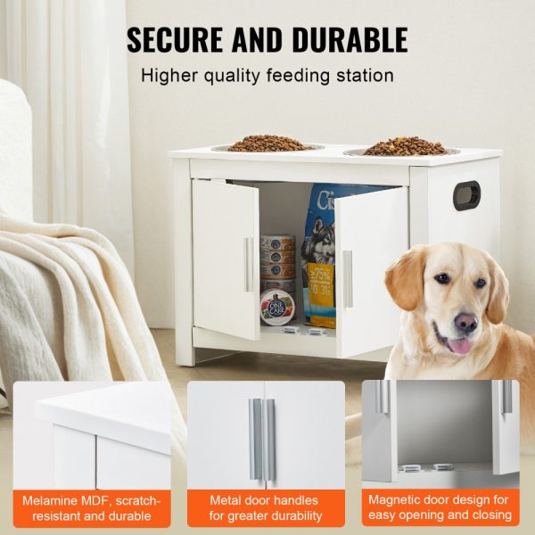 Pet Feeding Station w/ 2 Elevated Dog Bowls Dog Food & Toy Storage Cabinet - Image 6
