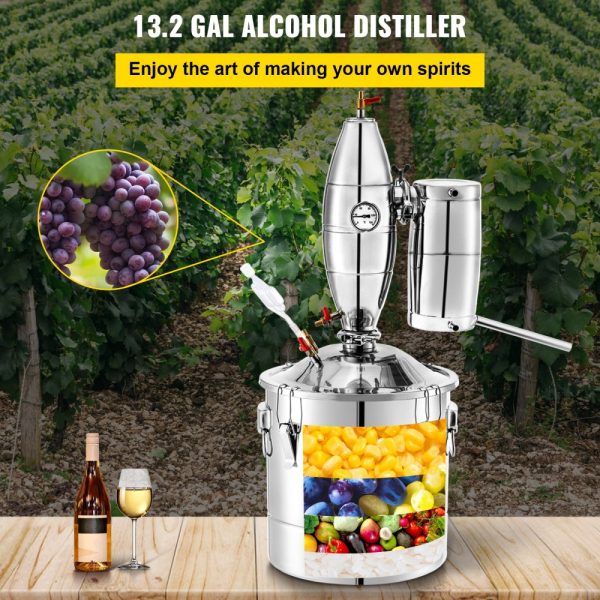 50L 304 Stainless Steel Alcohol Distiller for Home Use with Thermometer for Whiskey Brandy Essential - Image 2