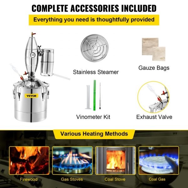 50L 304 Stainless Steel Alcohol Distiller for Home Use with Thermometer for Whiskey Brandy Essential - Image 6