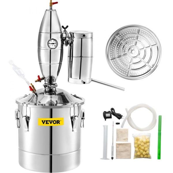 50L 304 Stainless Steel Alcohol Distiller for Home Use with Thermometer for Whiskey Brandy Essential