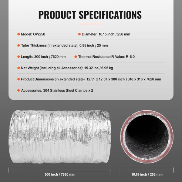 10-Inch Insulated Flexible Duct Hose 25FT Long with Heavy Duty Triple Layer Protection R6.0 Flame Resistant for HVAC Ventilation - Image 7