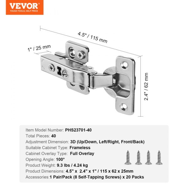 Cabinet Door Hinges 40 Packs Full Overlay Soft Close for Frameless Type - Image 7