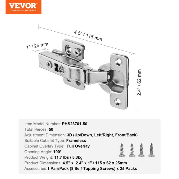 Cabinet Door Hinges 50 Packs Full Overlay Soft Close for Frameless Type - Image 7