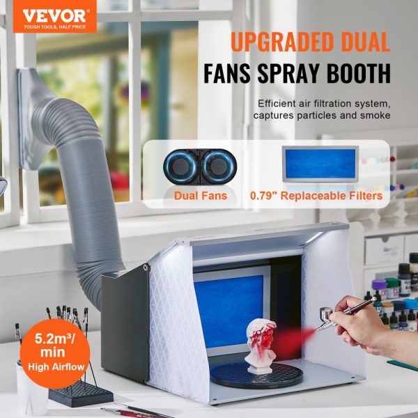 Airbrush Spray Booth Portable Hobby Kit with 4 LED Lights Dual Exhaust Fans Turntable 6ft Hose for Models Art Crafts Cakes - Image 2