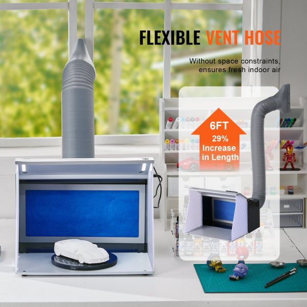 Airbrush Spray Booth Portable Hobby Kit with 4 LED Lights Dual Exhaust Fans Turntable 6ft Hose for Models Art Crafts Cakes - Image 3