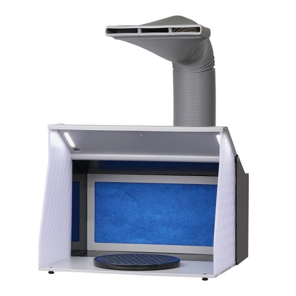 Airbrush Spray Booth Portable Hobby Kit with 4 LED Lights Dual Exhaust Fans Turntable 6ft Hose for Models Art Crafts Cakes