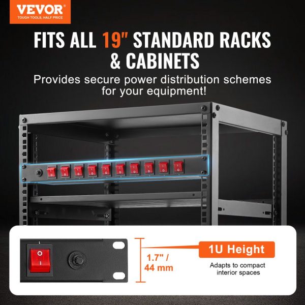 19" 1U PDU 10 Outlets Rack Mount Power Strip Surge  Overload Protection - Image 2