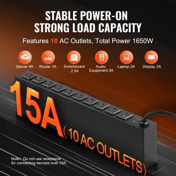 19" 1U PDU 10 Outlets Rack Mount Power Strip Surge  Overload Protection - Image 3