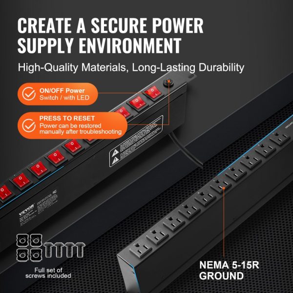 19" 1U PDU 10 Outlets Rack Mount Power Strip Surge  Overload Protection - Image 6