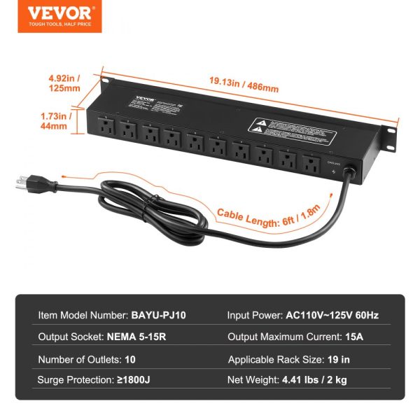 19" 1U PDU 10 Outlets Rack Mount Power Strip Surge  Overload Protection - Image 7