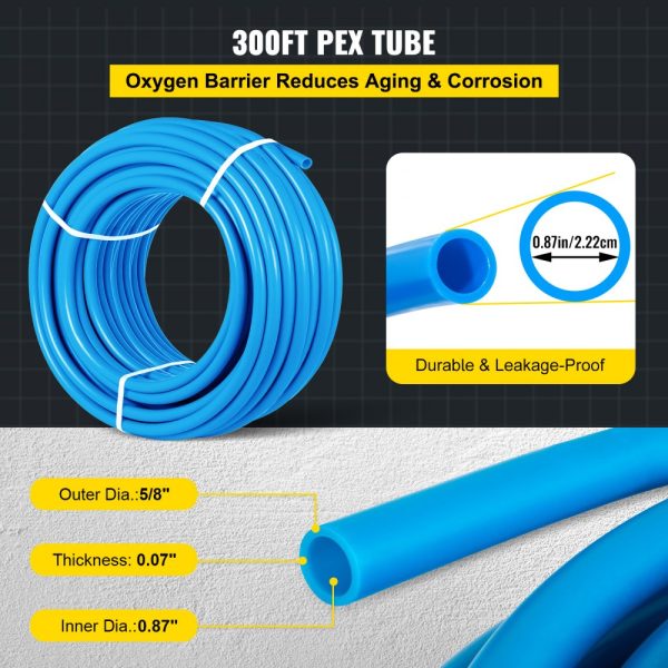 1 inch Pex Tubing Pipe 300ft Flexible Non-Oxygen Barrier 80-160 PSI Water Line Blue Radiant Floor Heating - Image 3