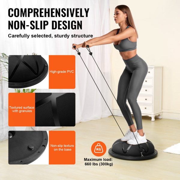 Half Exercise Ball Trainer - 23-inch Balance Ball Trainer with 660 lbs Capacity, Resistance Bands, Pump for Home Gym, Full Body Workouts, Black - Image 4