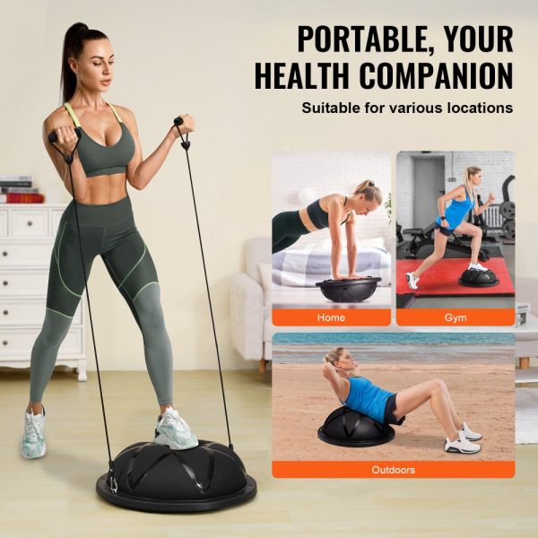 Half Exercise Ball Trainer - 23-inch Balance Ball Trainer with 660 lbs Capacity, Resistance Bands, Pump for Home Gym, Full Body Workouts, Black - Image 6