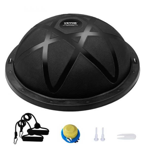 Half Exercise Ball Trainer - 23-inch Balance Ball Trainer with 660 lbs Capacity, Resistance Bands, Pump for Home Gym, Full Body Workouts, Black