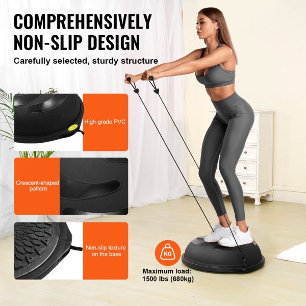 26 Inch Balance & Stability Ball with 1500lbs Capacity Black Yoga Ball Trainer with Resistance Bands Foot Pump for Home Gym Full Body Workout - Image 4