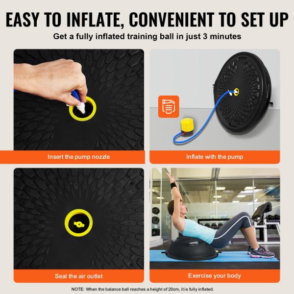 26 Inch Balance & Stability Ball with 1500lbs Capacity Black Yoga Ball Trainer with Resistance Bands Foot Pump for Home Gym Full Body Workout - Image 5