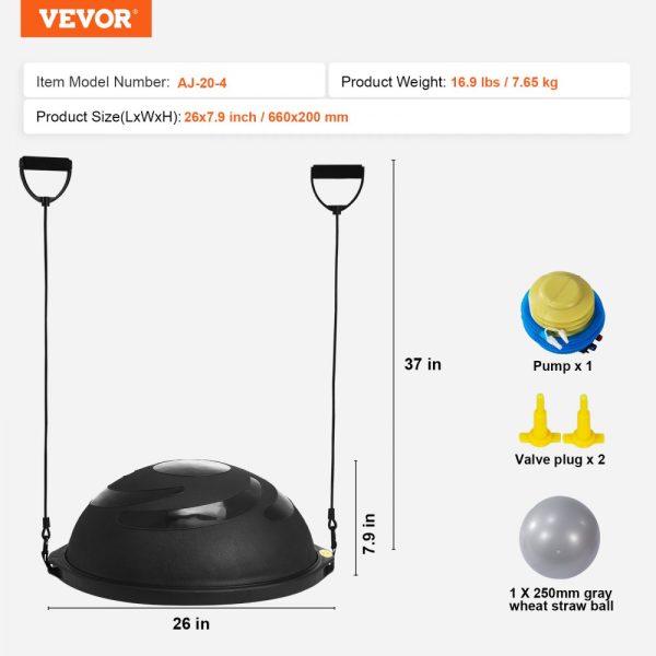26 Inch Balance & Stability Ball with 1500lbs Capacity Black Yoga Ball Trainer with Resistance Bands Foot Pump for Home Gym Full Body Workout - Image 7