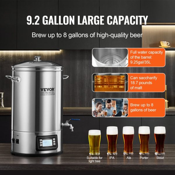 Electric 8 Gallon Home Beer Brewing System with Stainless Steel Stock Pot and Control Panel - Image 6