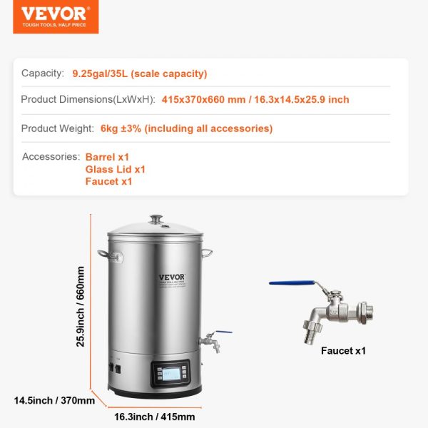 Electric 8 Gallon Home Beer Brewing System with Stainless Steel Stock Pot and Control Panel - Image 7