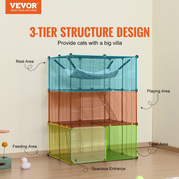 Large 3-tier Cat Cage 28 x 28 x 41" Metal Wire Playpen Catio with Hammock - Image 2