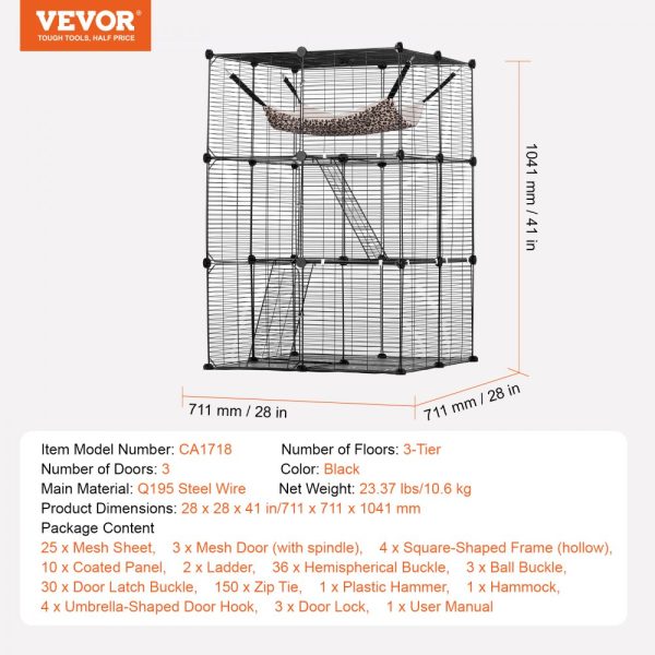 Large 3-tier Cat Cage 28 x 28 x 41" Metal Wire Playpen Catio with Hammock - Image 7