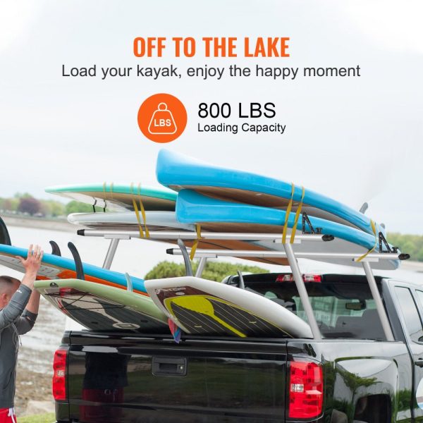 Aluminum Truck Bed Rack, 800LB Capacity, 71X31 Heavy Duty with 8 Non-Drilling C-Clamps, Two-Bar Set for Kayak, Surfboard, Lumber, Ladder - Image 3