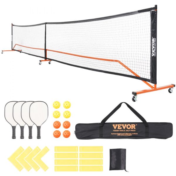 Pickleball Net Set 22FT Regulation Pickleball Net with Weather-Resistant Metal Frame Portable Design Includes Storage Bag Balls Paddles and Wheels Perfect for Outdoor Play