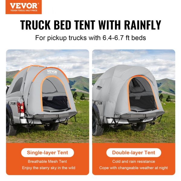 Truck Bed Tent 6.4-6.7ft Waterproof PU2000mm Double Layer with Carry Bag for 2-3 People Outdoor Camping Travel - Image 2