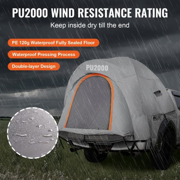 Truck Bed Tent 6.4-6.7ft Waterproof PU2000mm Double Layer with Carry Bag for 2-3 People Outdoor Camping Travel - Image 3