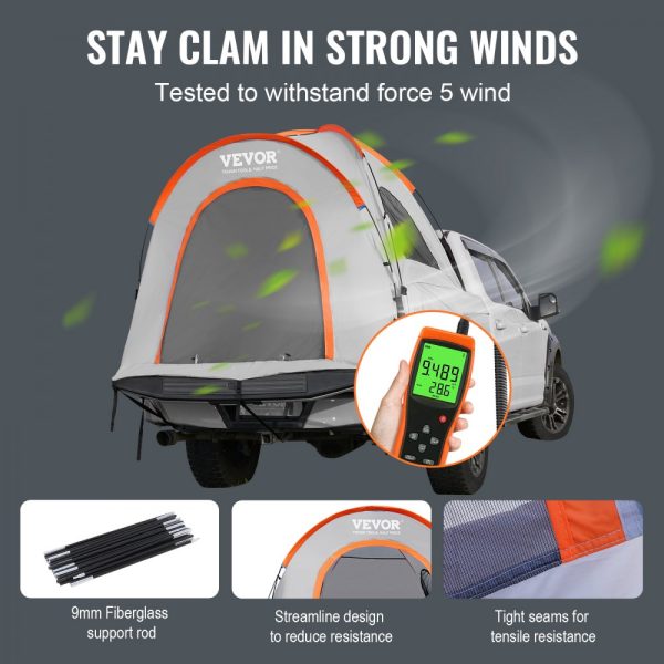 Truck Bed Tent 6.4-6.7ft Waterproof PU2000mm Double Layer with Carry Bag for 2-3 People Outdoor Camping Travel - Image 4