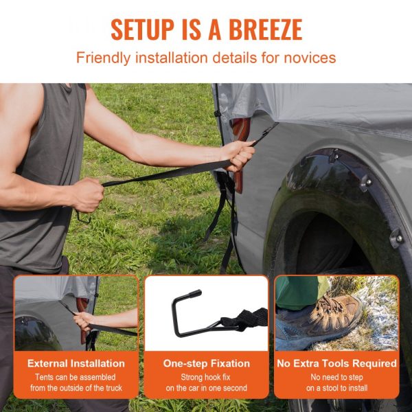 Truck Bed Tent 6.4-6.7ft Waterproof PU2000mm Double Layer with Carry Bag for 2-3 People Outdoor Camping Travel - Image 6