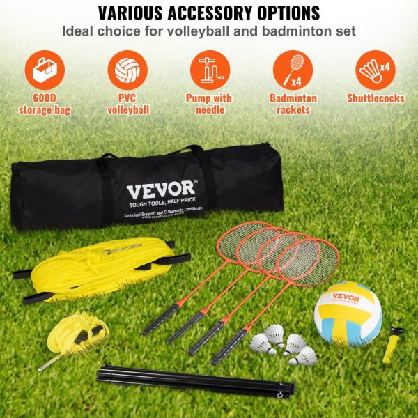 Volleyball & Badminton Portable Combo Set with Adjustable Steel Poles, PVC Ball, Pump, Carry Bag, Easy Setup for Backyard, Beach & Lawn - Image 6