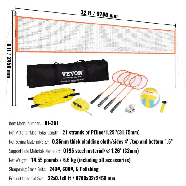 Volleyball & Badminton Portable Combo Set with Adjustable Steel Poles, PVC Ball, Pump, Carry Bag, Easy Setup for Backyard, Beach & Lawn - Image 7
