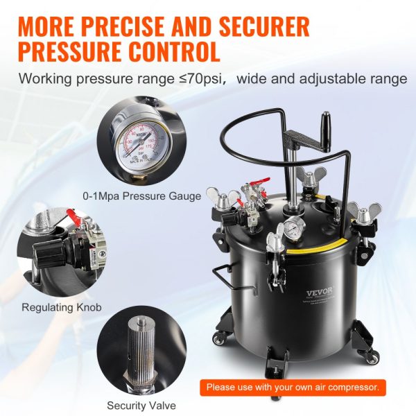 Spray Paint Pressure Pot Tank 20L/5gal with Casters Leak Repair Sealant - Image 5