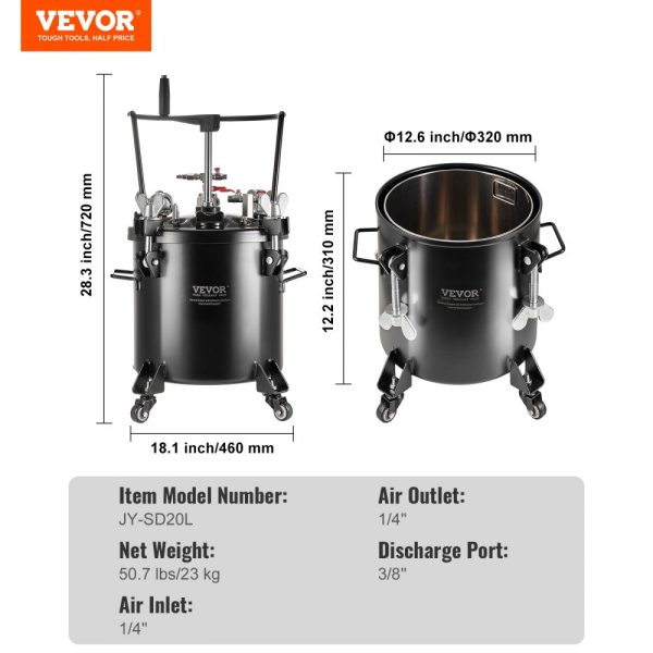 Spray Paint Pressure Pot Tank 20L/5gal with Casters Leak Repair Sealant - Image 7