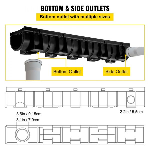 Trench Drain System with Plastic Grate - 5.9x5.1-Inch HDPE Drainage Trench, Black, for Garden & Driveway - 6-Pack - Image 5