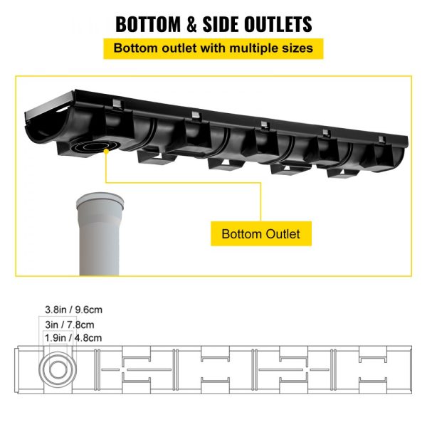 5.7x3.1-Inch HDPE Trench Drain System with Metal Grate for Garden & Driveway, Includes 5 End Caps, 5-Pack - Image 5