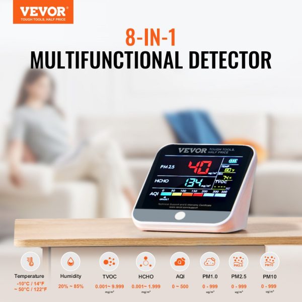 Mini Air Quality Monitor 8-in-1 for PM2.5 PM10 PM1.0 Formaldehyde Temperature Humidity TVOC AQI with Alarm Thresholds for Indoor Outdoor - Image 2