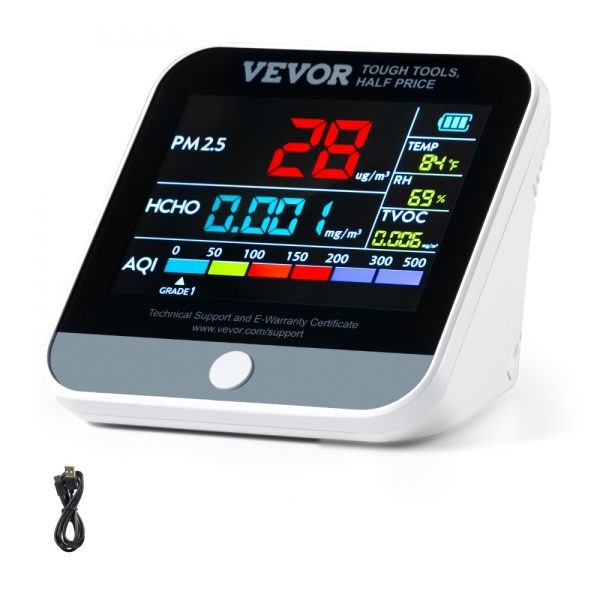 Mini Air Quality Monitor 8-in-1 for PM2.5 PM10 PM1.0 Formaldehyde Temperature Humidity TVOC AQI with Alarm Thresholds for Indoor Outdoor