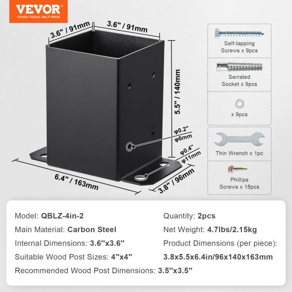 4x4 Post Base 2-Pack Heavy Duty Powder-Coated Matte Black for Pavilion Deck Railing Support - Image 7