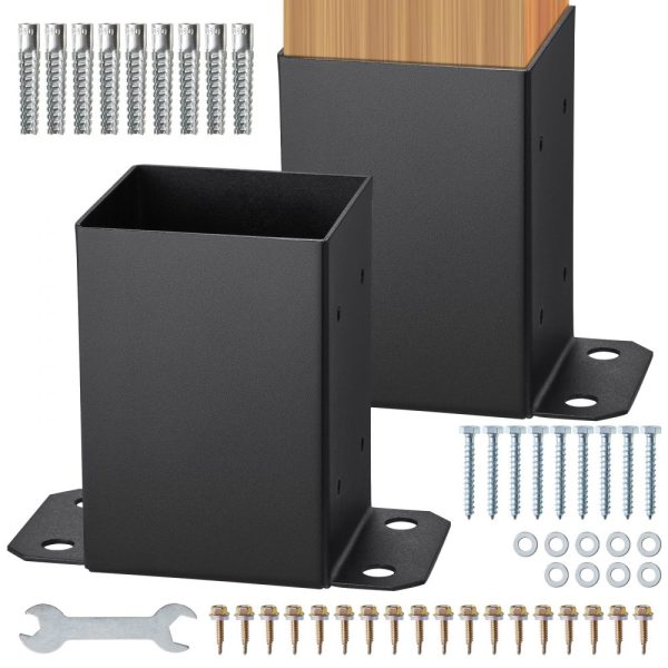 4x4 Post Base 2-Pack Heavy Duty Powder-Coated Matte Black for Pavilion Deck Railing Support