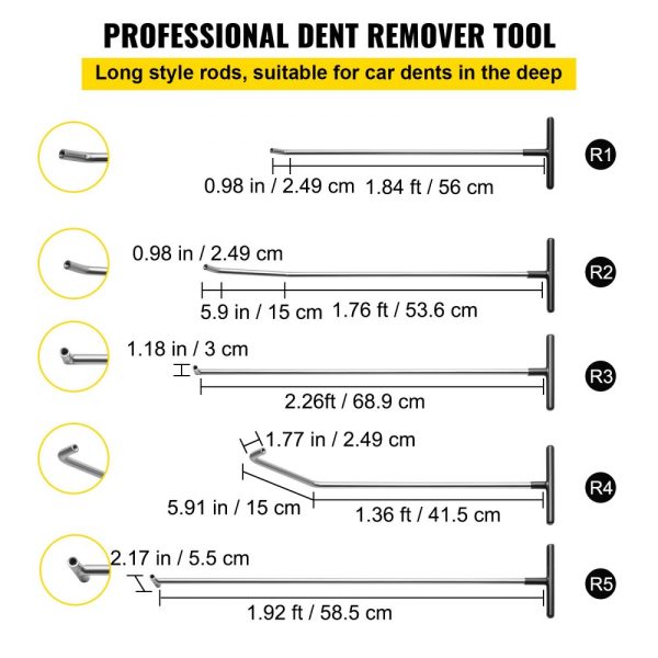 Professional Paintless Dent Removal Kit with 13-Piece Repair Tools Including 5 Stainless Steel Rods and 8 Tapper Heads for Hail Damage Minor Dents and Door Dings - Image 3