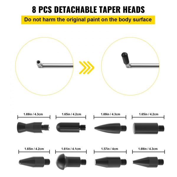 Professional Paintless Dent Removal Kit with 13-Piece Repair Tools Including 5 Stainless Steel Rods and 8 Tapper Heads for Hail Damage Minor Dents and Door Dings - Image 4