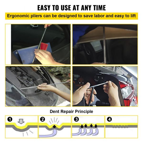 Professional Paintless Dent Removal Kit with 13-Piece Repair Tools Including 5 Stainless Steel Rods and 8 Tapper Heads for Hail Damage Minor Dents and Door Dings - Image 6