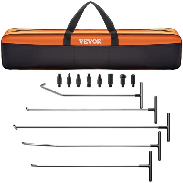 Professional Paintless Dent Removal Kit with 13-Piece Repair Tools Including 5 Stainless Steel Rods and 8 Tapper Heads for Hail Damage Minor Dents and Door Dings