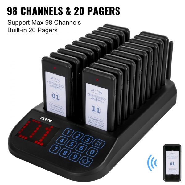 Wireless Pager System with 20 Pager Units, Vibration, Flashing, and Buzzer for Church Hospital Hotel - Image 6
