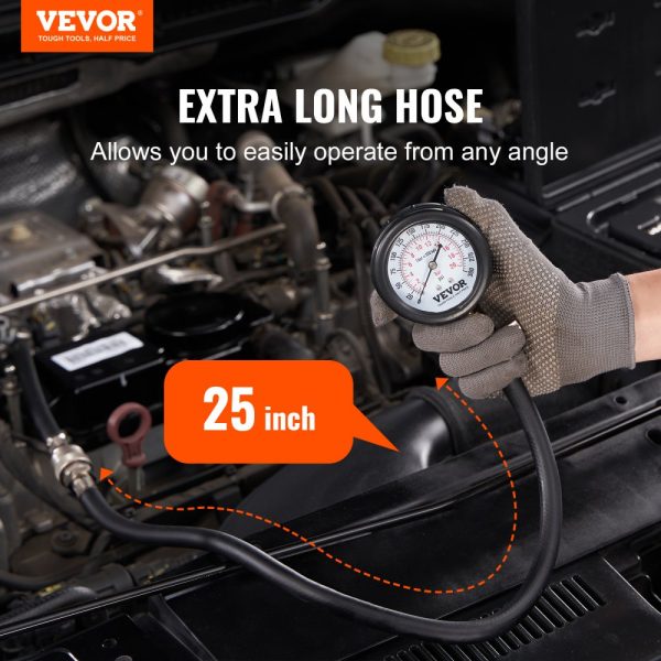Compression Tester Adapter Kit - 9-Piece Automotive Engine Cylinder Leak Down Test with Dual Scale 0-300 psi Gauge, Long Hose, and Carrying Case - Image 2