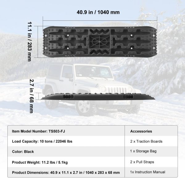 2PCS Traction Boards with PP for Mud Snow Sand Storage Bag Long Black - Image 7